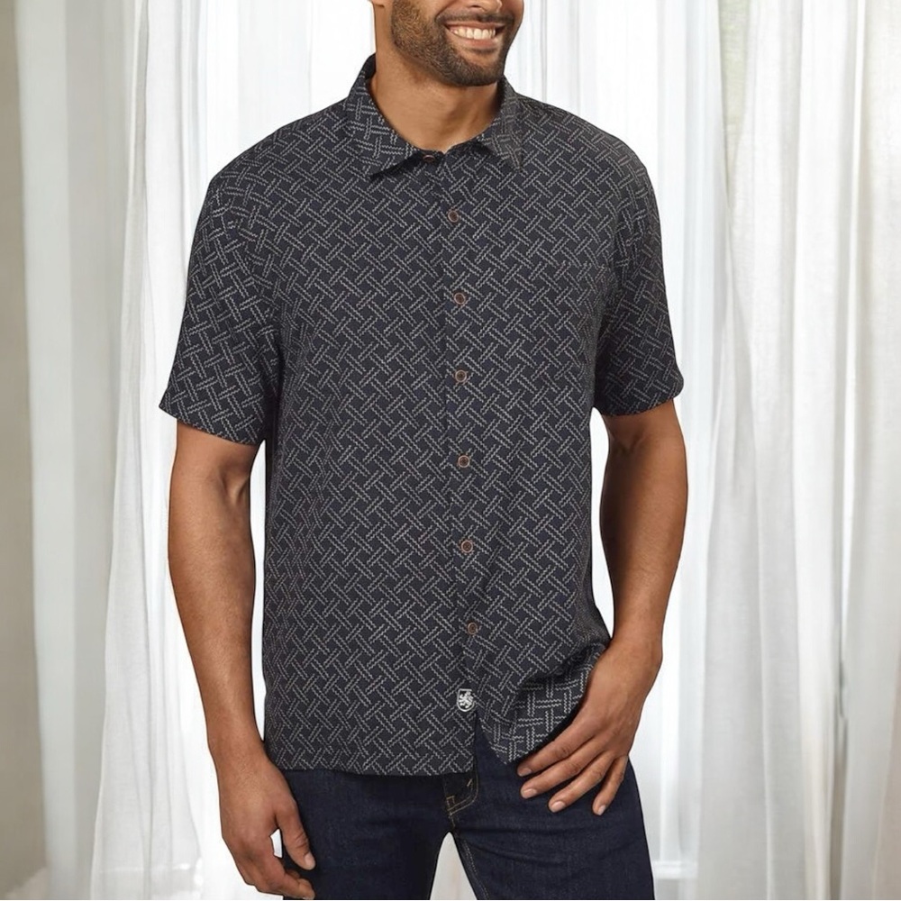 Nat Nast Luxury Originals Silk Blend Traditional Fit Casual Print Shirt in Large